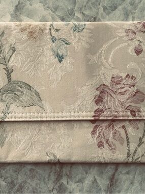 Floral Jacquard Fold-Over Travel Undies Bag in Cream and Rose